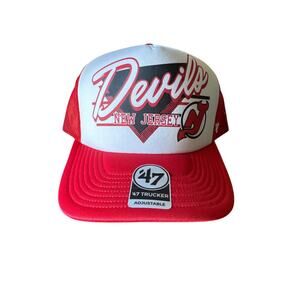 NHL New Jersey Devils ‘47 Foam Trucker Snapback Hat White on Red OSFA NWT